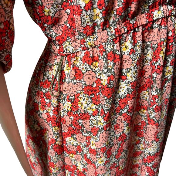 LOFT Outlet Petite Red Floral Off Shoulder Elastic Waist Dress Size 8 - Picture 5 of 9